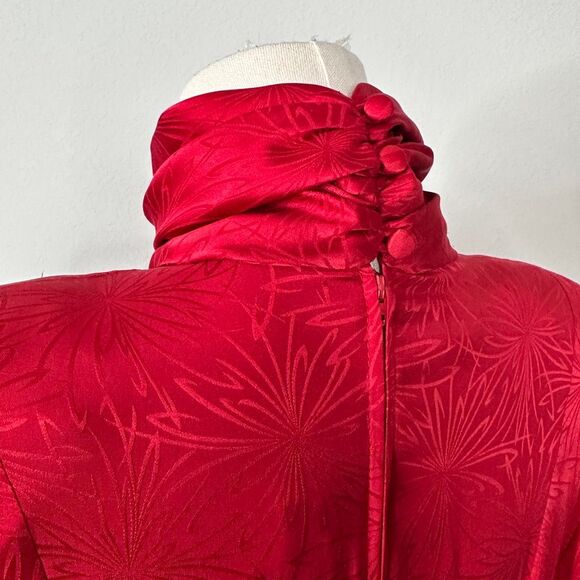 Vtg 80s David Josef 100% Silk Midi Dress Red Jacquard Neiman Marcus M Holidays - Picture 16 of 16